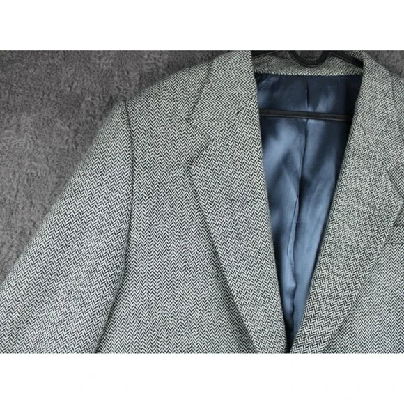 Saddleworth Superfine Wool Sable Mink Cashmere Jacket Coat Gray Herringbone